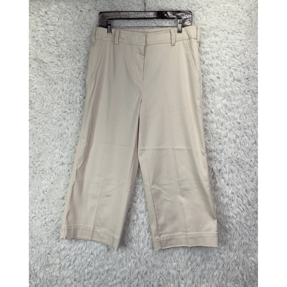 Ann Taylor Wide Leg Cropped Pants Size 4 Beige Minimalist Business Casual